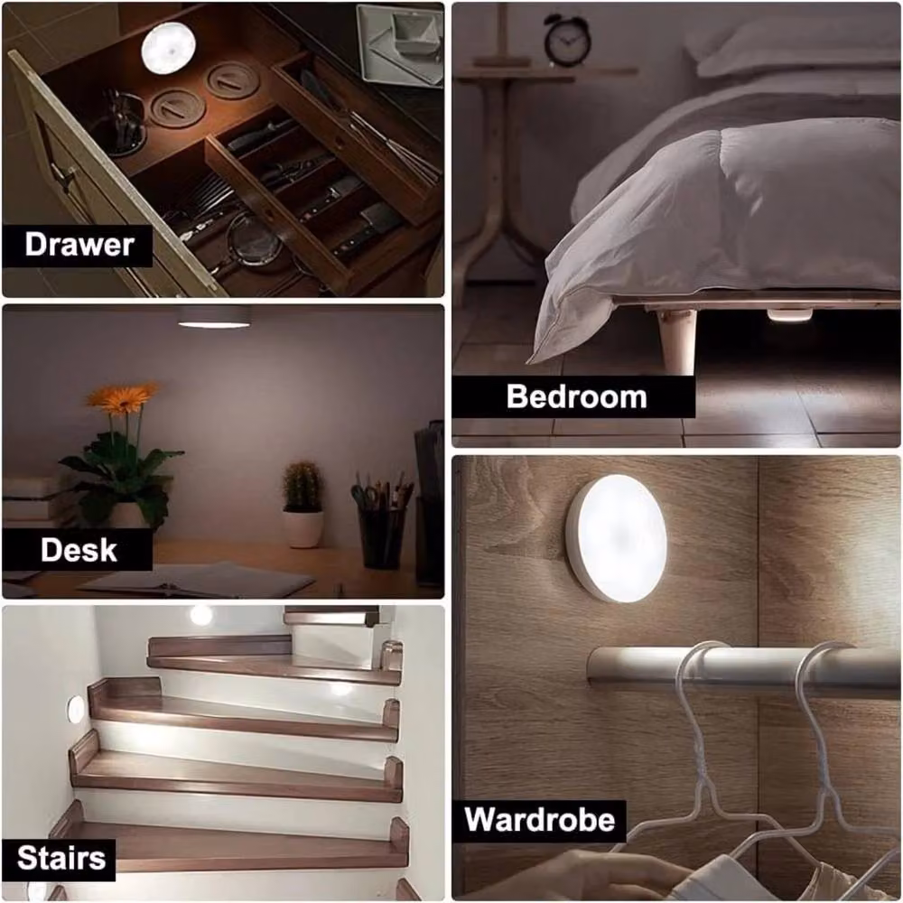 FLAVORA 4 Pack Wireless PIR Motion Sensor LED Night Lights in White – 5
