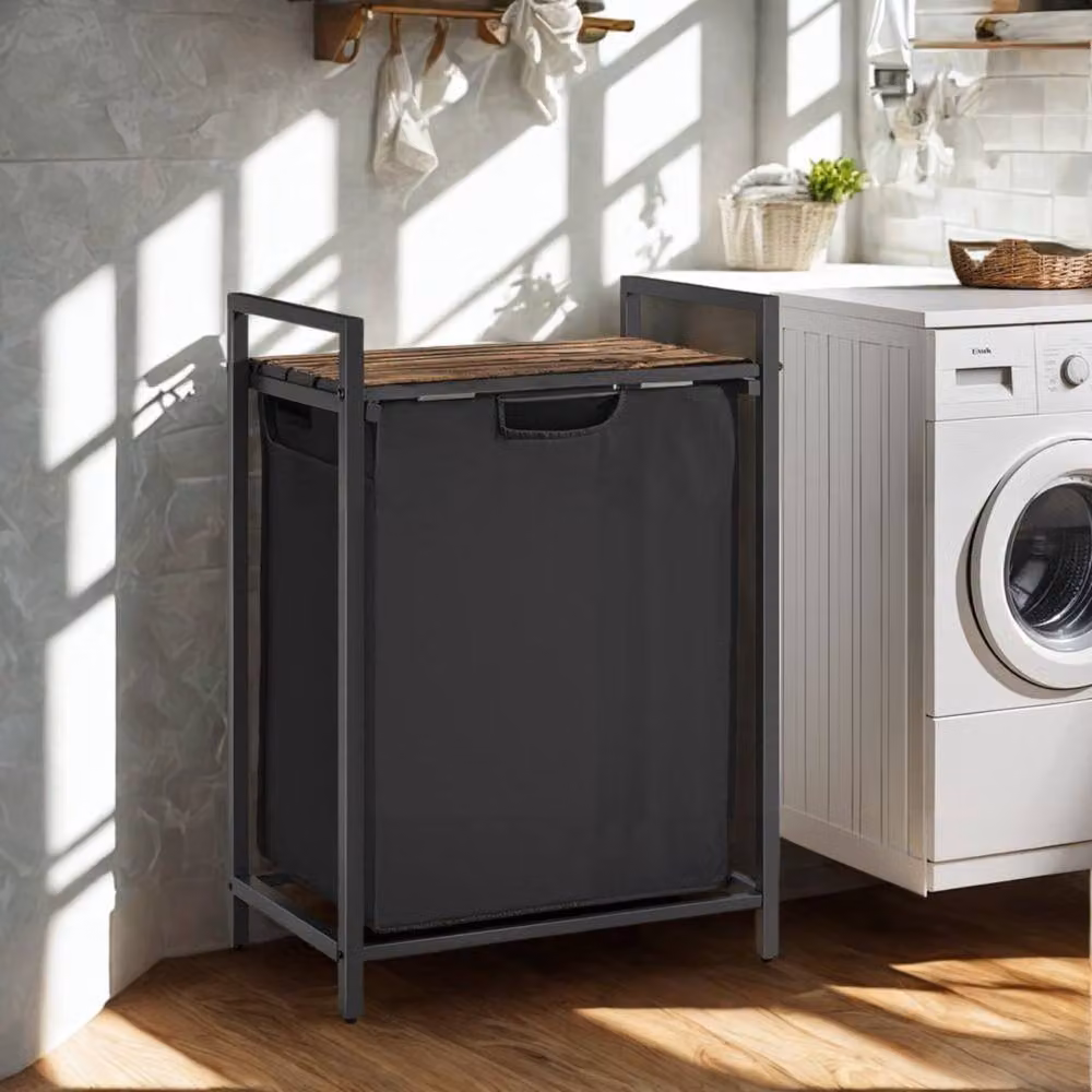 Pirlo Plush Industrial 65L Laundry Basket with Shelf in Black – 3
