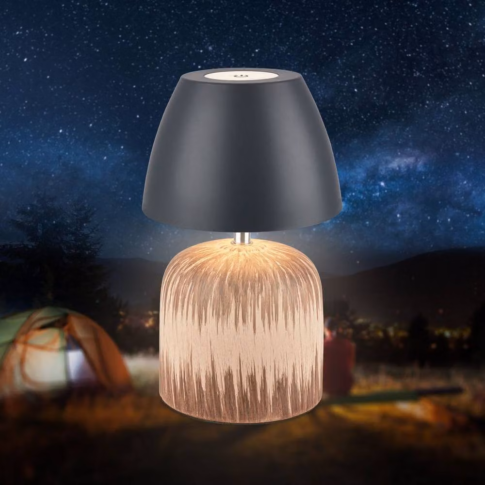 Briloner Rechargeable LED Table Lamp with Touch Dimming, Ceramic and Wood Base, IP44 Outdoor Rated, Anthracite-Wood, W/D/H: 13.5 x 13.5 x 22 cm – 2
