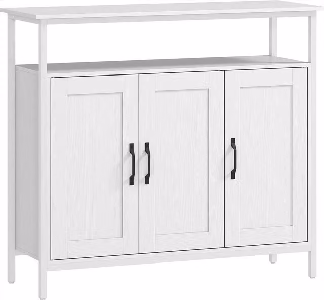 HOMCOM Industrial Kitchen Sideboard in White with Open Shelf, 2 Cabinets and Adjustable Shelves – 1