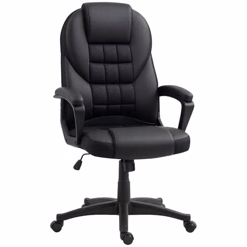 HOMCOM Executive Office Chair in Black Synthetic Leather with High Back, Armrests and Headrest, Swivel Function – 1