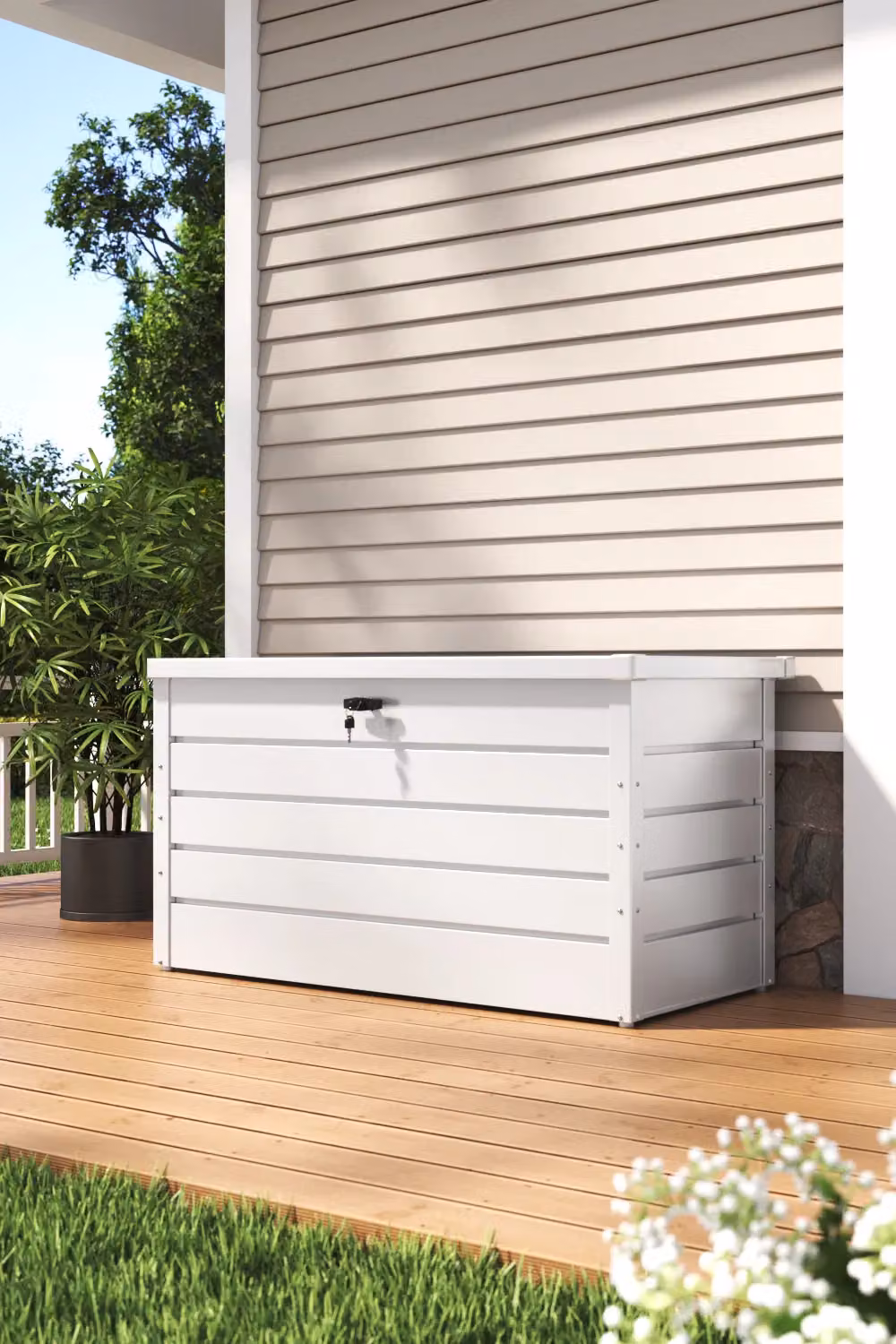 Living and Home Lockable Outdoor Garden Tool Storage Box in White – 2