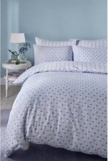 Cath Kidston Blue and Green Ticking Stripe Reversible Cotton Percale Duvet Cover and Pillowcase Set, W: 260 cm