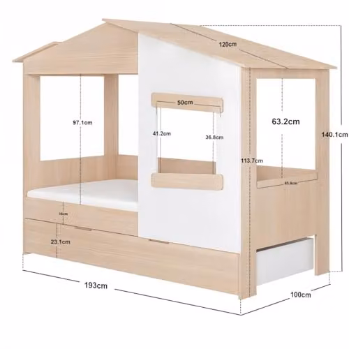 Flair Furnishings Dreamland House Bed with Trundle and Side Compartments in Oak and White – 2
