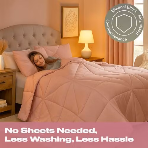 OHS Summer Coverless Single Duvet and Pillowcase Set, 7.5 Tog Microfibre, Blush Pink Diamond Quilted Pattern, W/D/H: 135 x 200 cm – 2