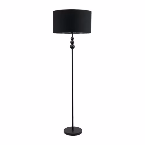 ValueLights Marissa Black Stacked Ball Floor Lamp with Fabric and Chrome Inner Shade and Warm White Bulb