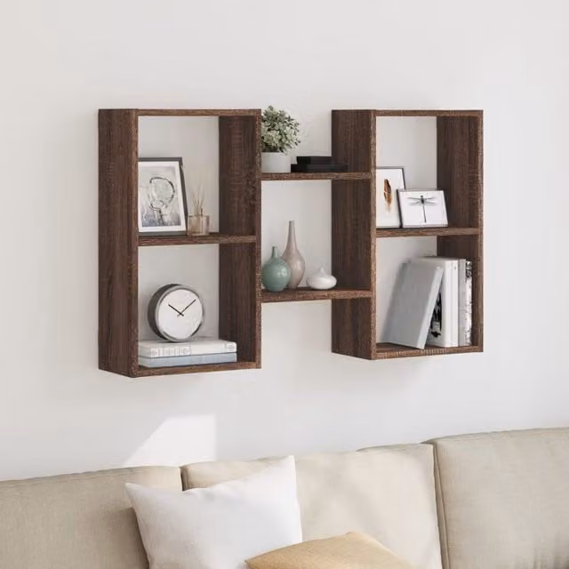 Berkfield Home Wall Mounted Shelf in Brown Oak, W/D/H: 96 x 18 x 60 cm