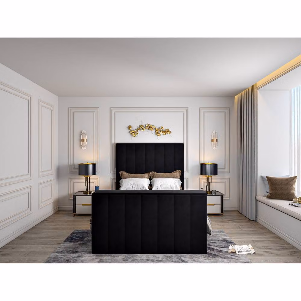 KDMD Vogue Bespoke Single Upholstered Velvet Bed Frame in Black with Lift Up Base – 2