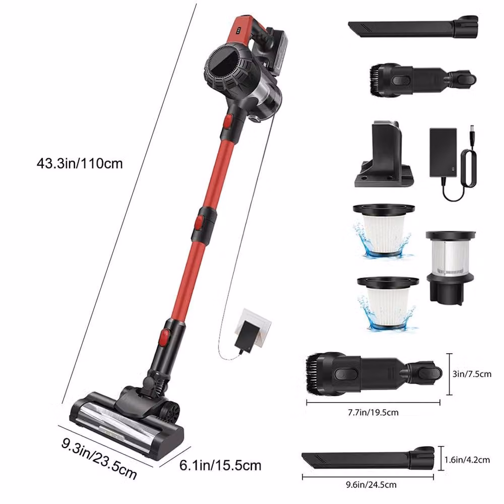 Ventryn Cordless Bagless Stick and Handheld Vacuum Cleaner in Red with LED Headlight and Washable Filter – 2