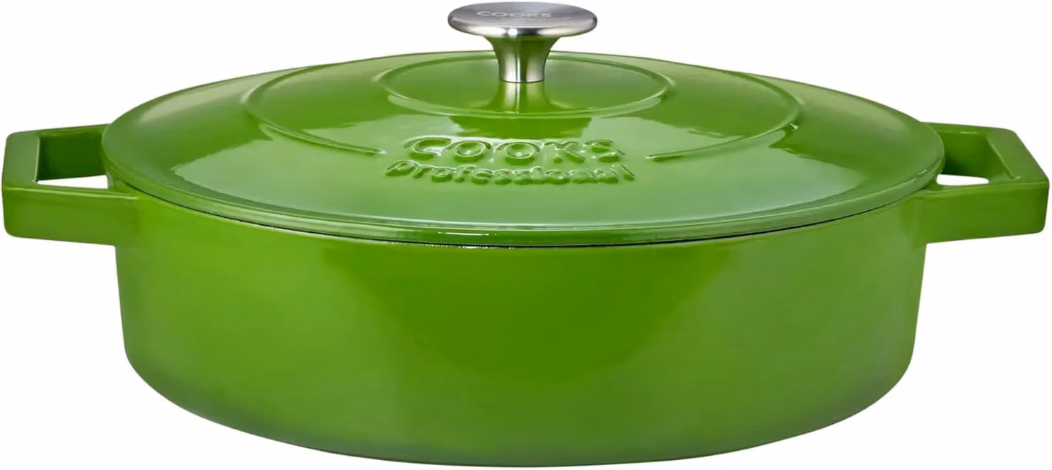 Cooks Professional Enamelled Cast Iron Casserole Dish with Lid, Green – 2