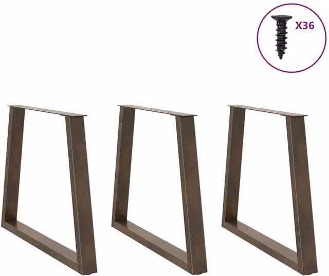 Berkfield Home Modern V-Shape Dining Table Legs, 3 Piece Set, Brown Powder-Coated Steel, H: 72-73.3 x W: 70 cm – 1