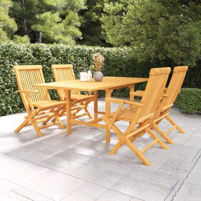 Berkfield Home 5 Piece Garden Dining Set in Brown Solid Teak Wood – 1