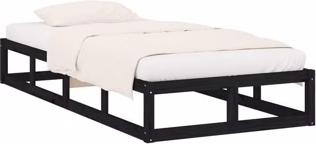 Berkfield Home Beautiful Bed Frame in Black Solid Pine Wood, W/D/H: 90 x 200 x 95.5 cm