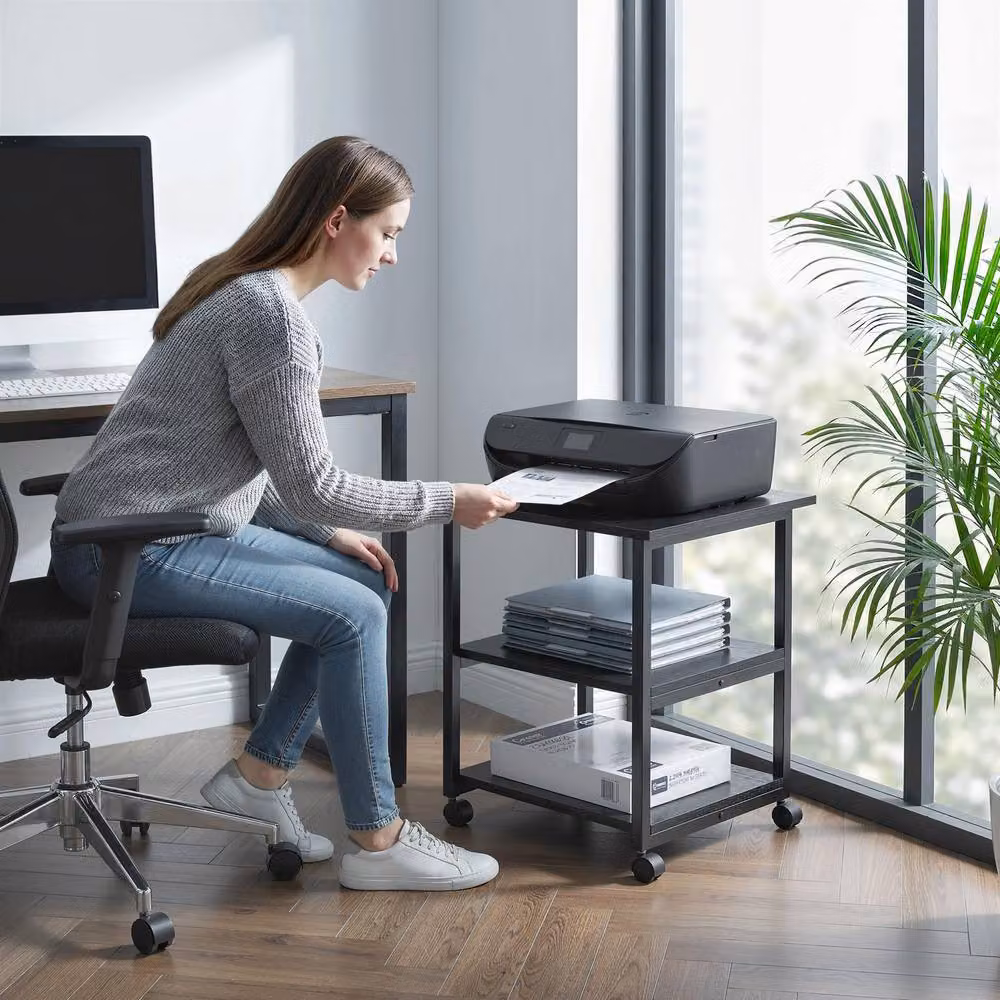 STILVORA 3-Tier Metal Printer Stand with Wheels in Black – 2
