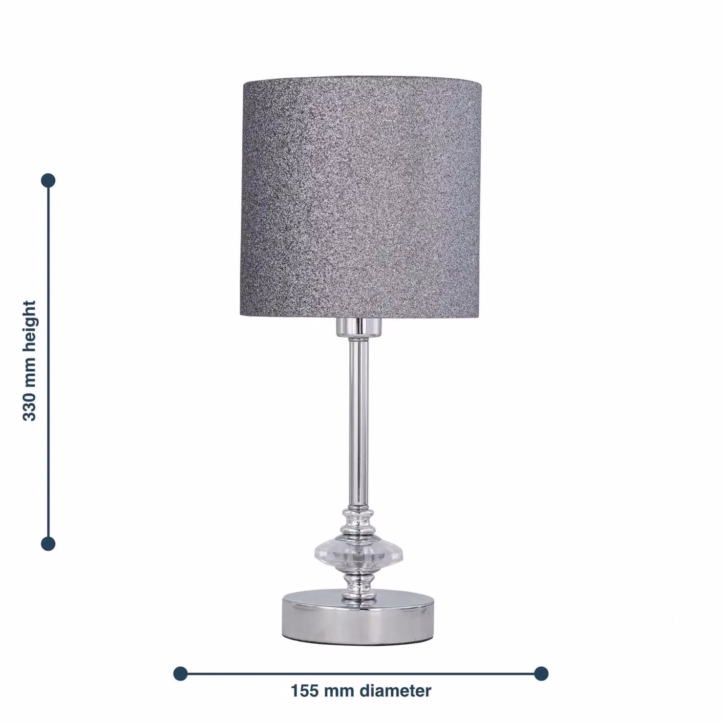 First Choice Lighting Chrome Jewelled Table Lamp with Silver Glitter Shade – 3