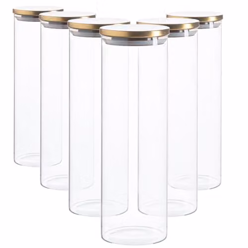 Argon Tableware Scandi Airtight Glass Storage Jars with Gold Metal Lids, 2 Litre, 6 Pack – 1