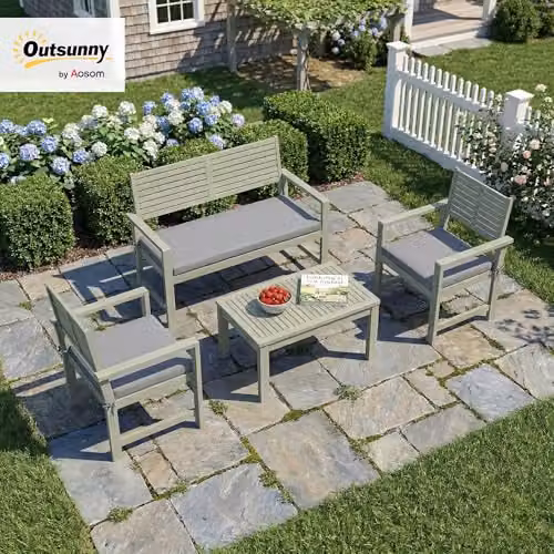 Outsunny 4 Seater Acacia Wood Garden Furniture Set with Grey Cushions – 2