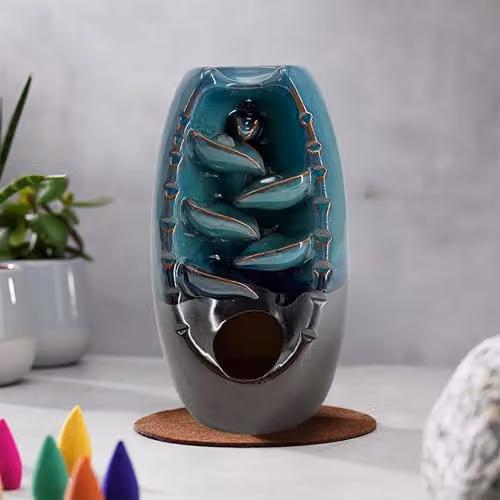 Menkind Wellbeing Cascading Ceramic Smoke Incense Burner in Grey