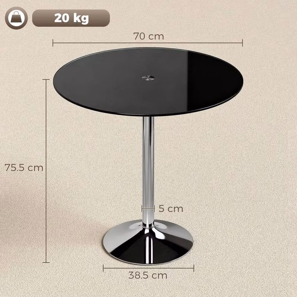 NESTLUNE Round Bar Table with Black Tempered Glass Top and Steel Frame, Diameter: 80 cm – 2