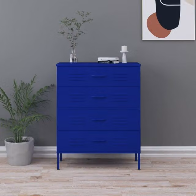 Berkfield Home Navy Blue Metal Chest of Drawers, W: 80 cm, D: 35 cm, H: 101.5 cm – 1