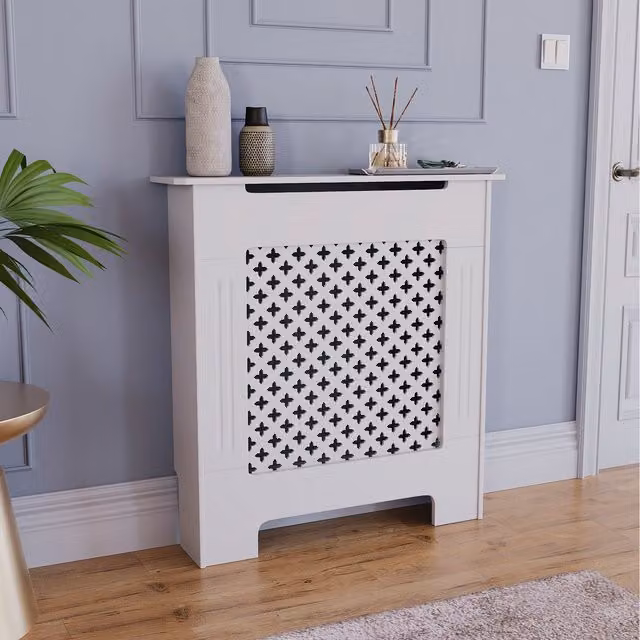 Vida Designs Geometric Modern Radiator Cover in White, W/D/H: 82 x 78 x 19 cm