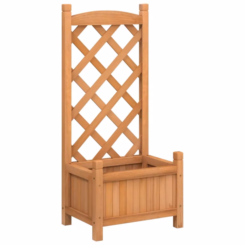 Berkfield Home Brown Solid Wood Fir Planter with Trellis for Climbers – 2