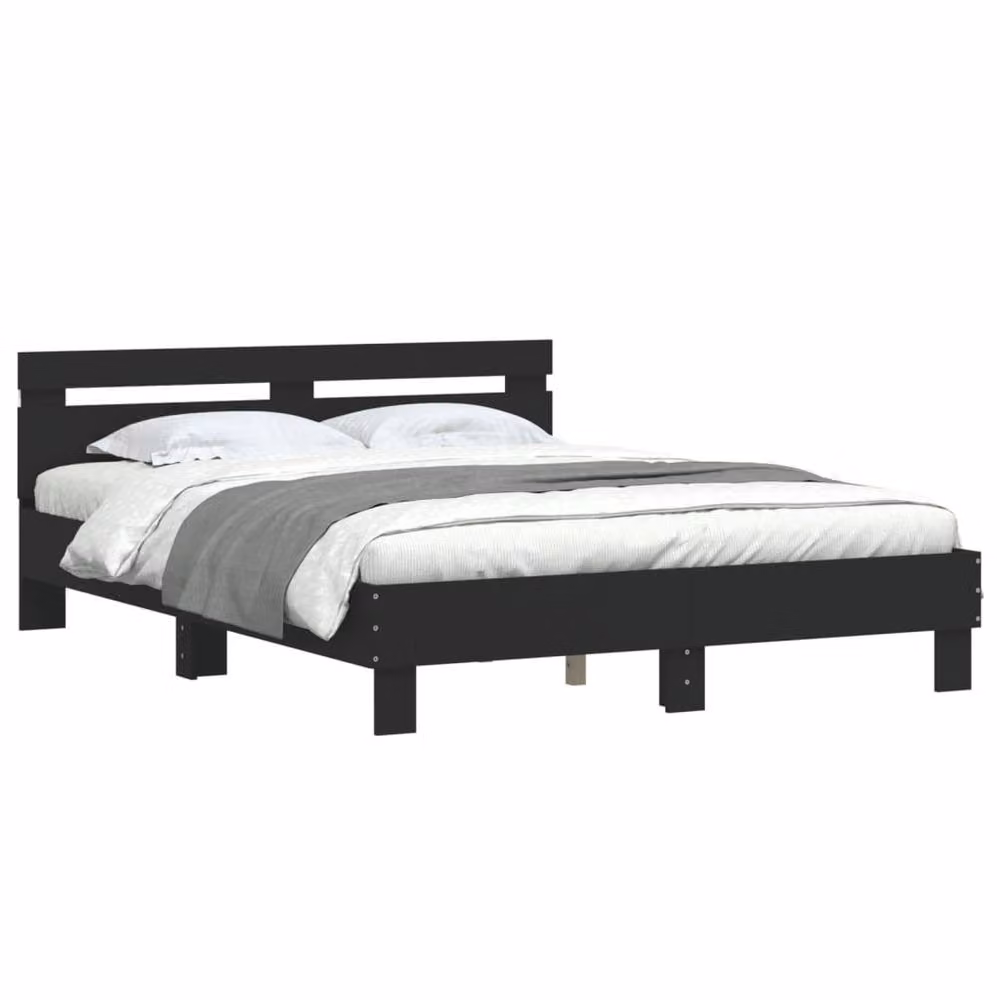 Berkfield Home Modern King Size Bed Frame in Black with LED Under-Bed Lighting and USB Charging Port, W/D/H: 150 x 200 cm – 3