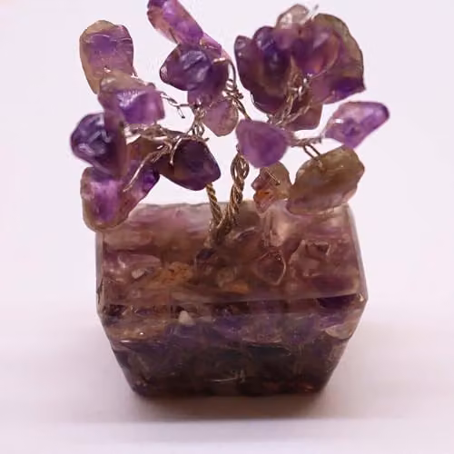 Thunder Tribes KDMD Mini Amethyst Crystal Energy Tree with Orgonite and Wood Base in Purple – 2