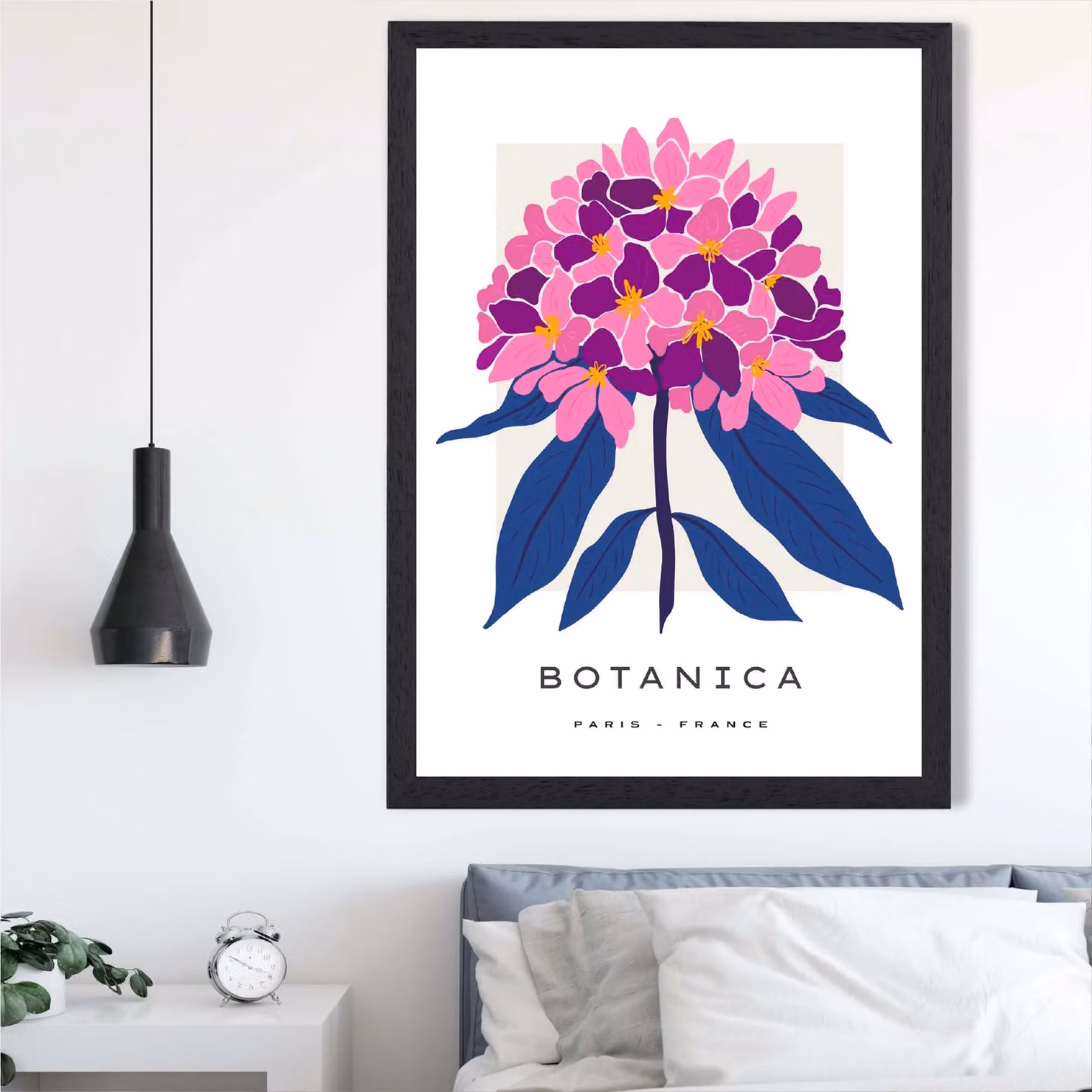 ARTZE Pink and Blue Hydrangea Flower Market Gallery Framed Print with Black Frame – 2
