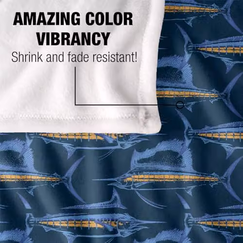 JQ Licensing Billfish Fishing Pattern Super Soft Fleece Throw Blanket, Blue Multicolour, W: 91 cm, D: 147 cm – 3