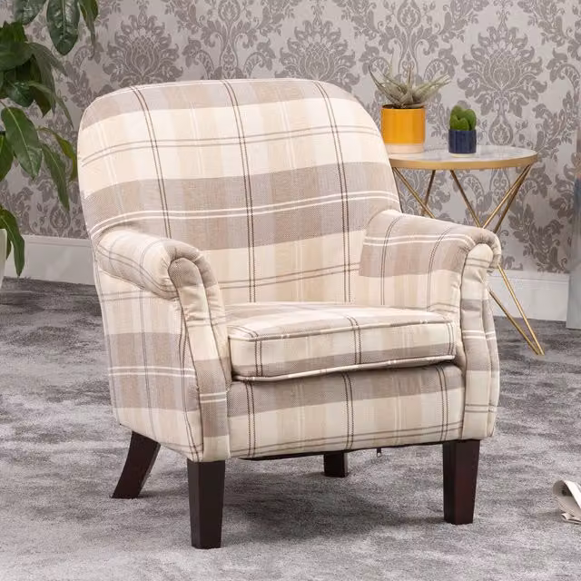 Artemis Home Candia Armchair in Beige Fabric with Solid Wood Frame