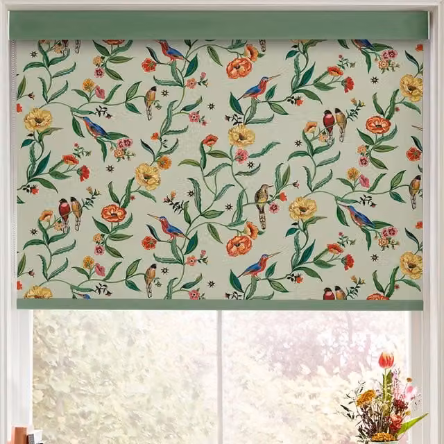 Cath Kidston Summer Birds Made to Measure Roller Blind, Green Multicolour Floral Animal Pattern