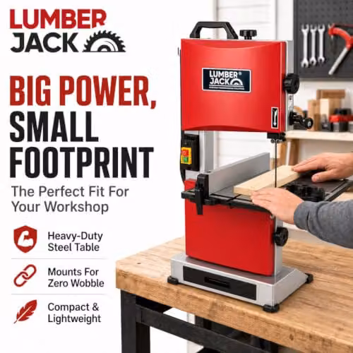 Lumberjack 9 Inch Mini Benchtop Bandsaw, 300W, Red – 2