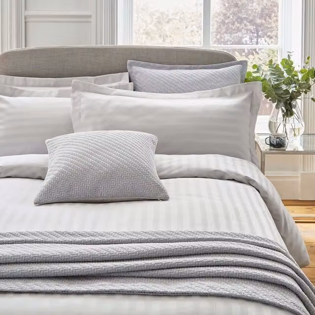 Bedeck of Belfast Adan Kingsize Duvet Cover, Silver Striped Mako Satin Cotton