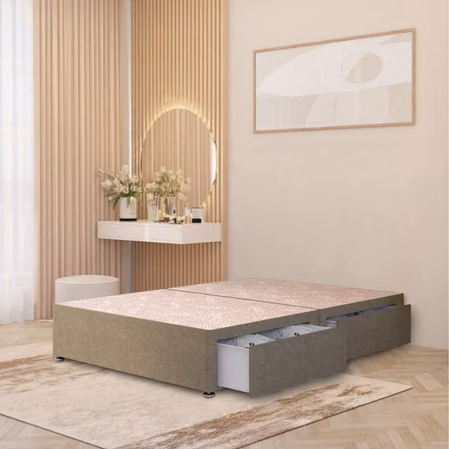 Somnior Beds Ltd Super King Divan Bed Base with Drawers in Beige Linen Fabric, W/D/H: 200 x 200 x 34.5 cm
