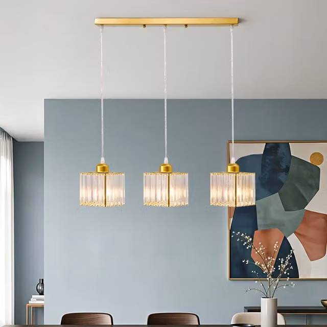 Livingandhome 3-Light Square Crystal Ceiling Chandelier in Gold/Brass