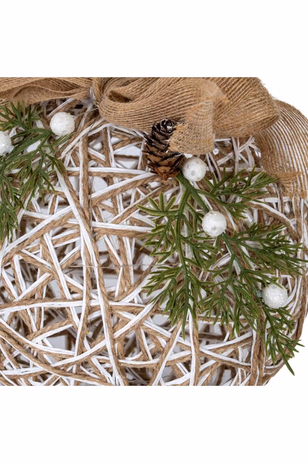 KDMD Large White and Silver LED Rattan Bauble Ornament with Branches and Ribbon – 2