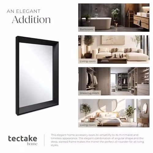 tectake Minimalist Rectangular Wall Mirror in Black, W: 40 cm, H: 60 cm – 5