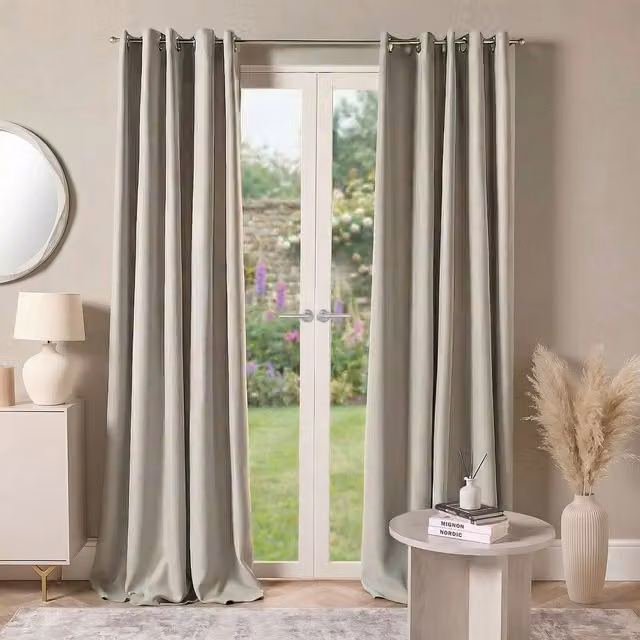 OHS Pair of Thermal Ready Made Eyelet Blackout Curtains in Silver, W: 228 cm, H: 228 cm