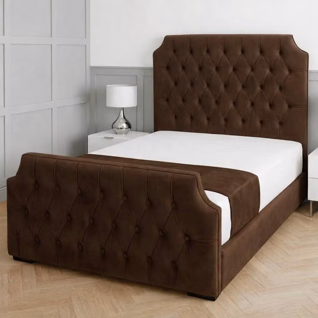 Living Comfort Bedz Westminster Plush Upholstered Bed with Slatted Base and 48 Inch Headboard in Brown, Size: Single (W: 90 cm, D: 200 cm)