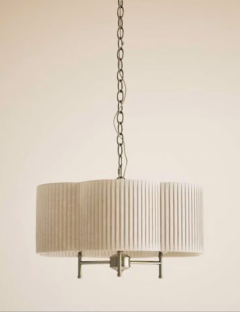 M&S Pleated Flower Chandelier in Antique Brass and White Fabric