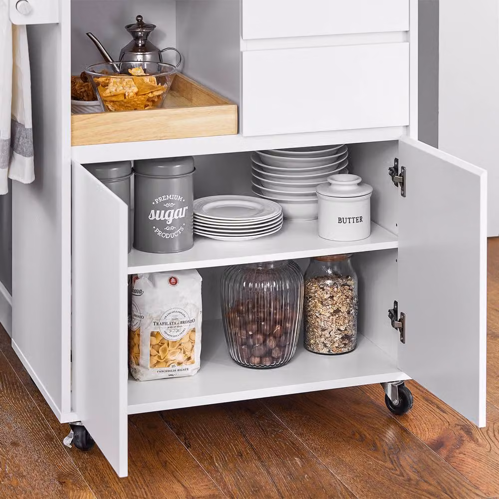 SoBuy Kitchen Trolley with Wood Top and 2 Drawers in White – 5