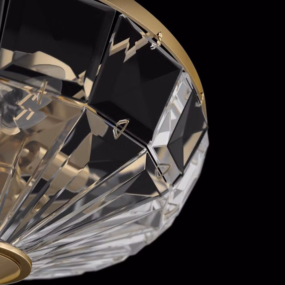 Netlighting Facet Neoclassic Gold and Brass Semi Flush Ceiling Light with Transparent Glass Dome – 3