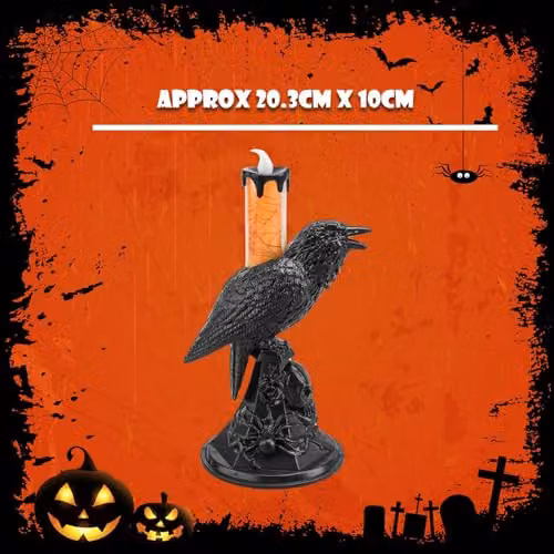 VFM e-Store Flameless Halloween Crow Candle in Orange, H 20.3 cm x W 20.3 cm x D 10.0 cm – 3