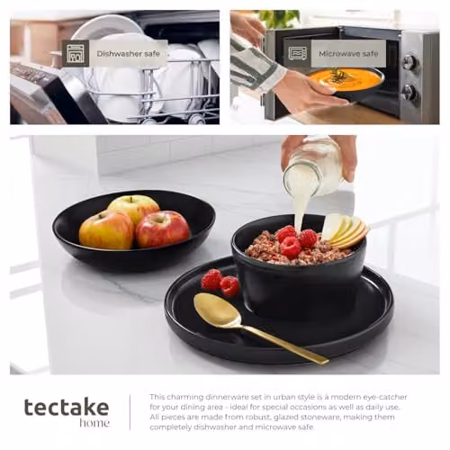 tectake 24-Piece Black Stoneware Dinnerware Set for 6 People – 7