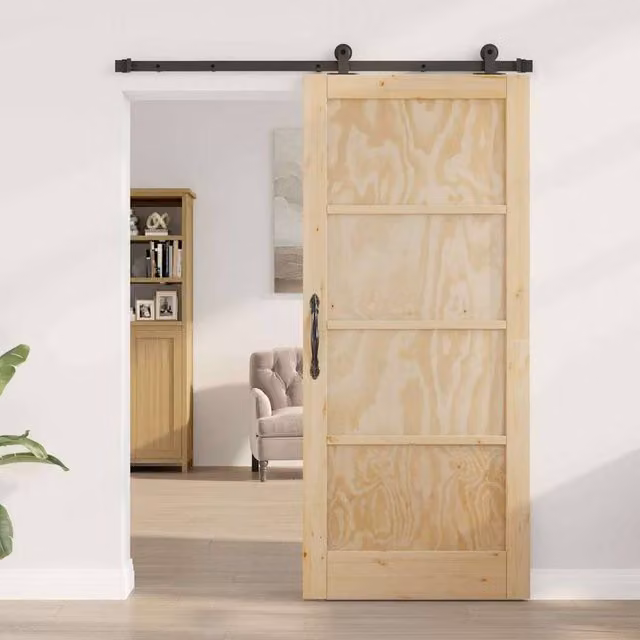 Berkfield Home Orkdal Sliding Door with Hardware Set in Beige Solid Wood Pine, H: 198.5 cm, W: 86.0 cm – 1