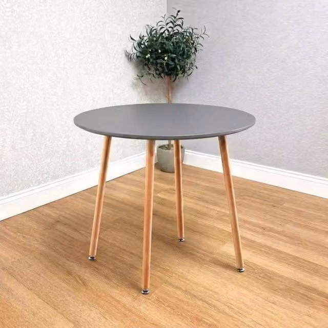 KOSY KOALA Modern Round Grey Wood Effect Dining Table with Metal Legs, Diameter: 90 cm, Height: 75 cm