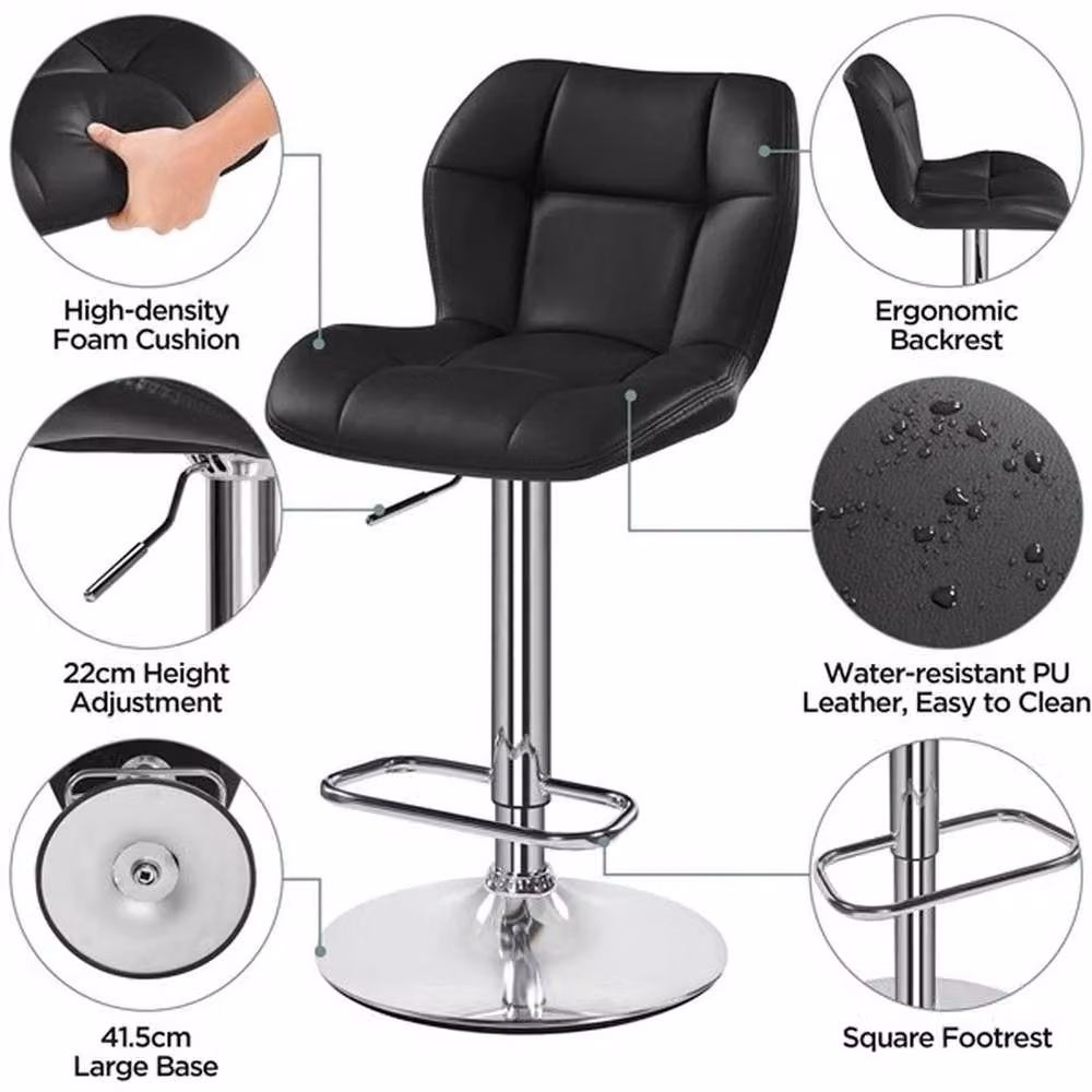 EONLION Modern Adjustable Faux Leather Bar Stool in Black, Height: 100 cm – 3