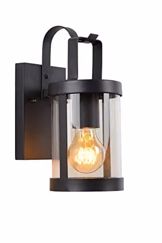 Lucide Lindelo Dimmable Modern Outdoor Wall Lantern in Black with Transparent Glass, IP23