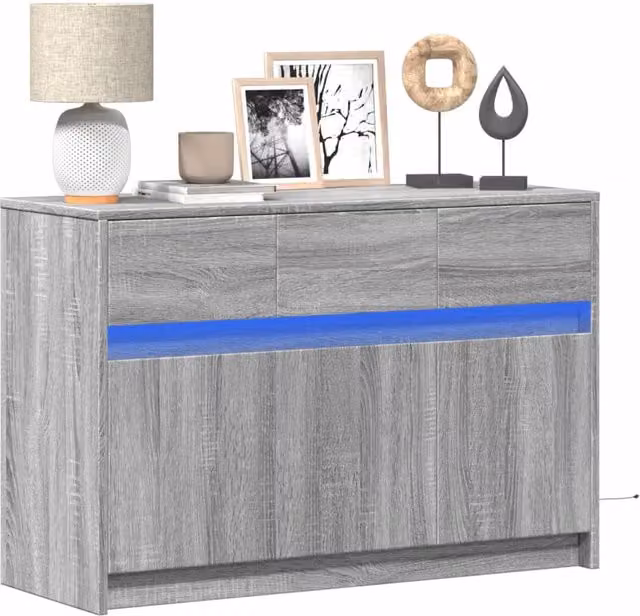 Berkfield Home Modern LED TV Cabinet in Grey Sonoma, W/D/H: 91 x 34 x 61 cm